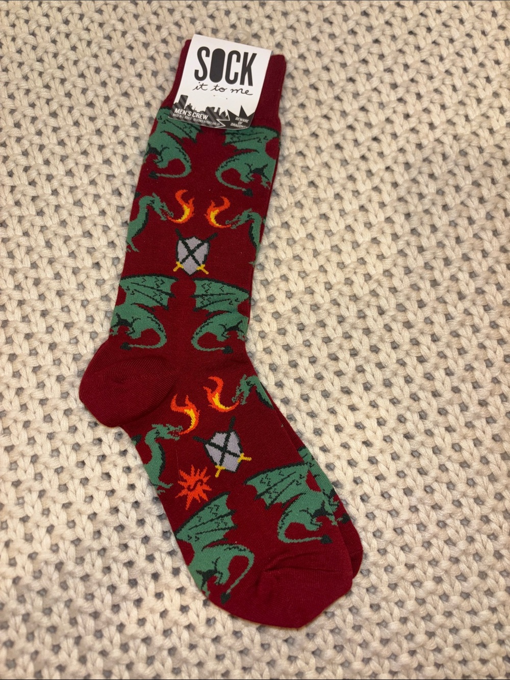 Sock It To Me Men's Burgundy Dragon Crew Socks 10-13